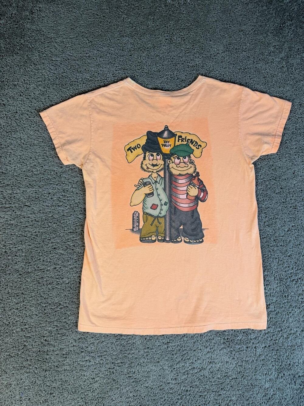 Authentic Pigment Shirt Mens M Orange Two Friends Bar Key West Graphic Crew Neck